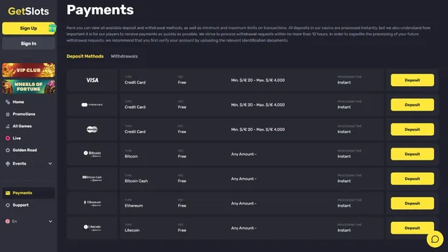 getslots casino payments