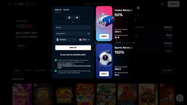 gizbo.casino registration