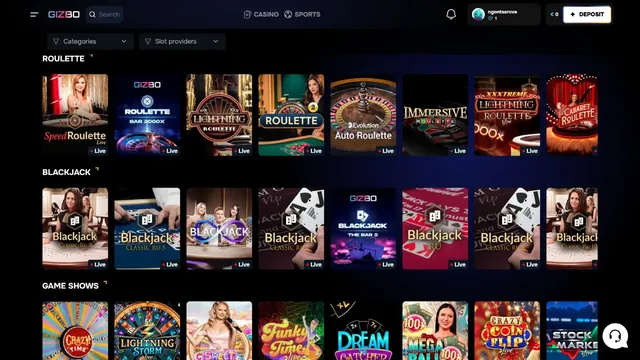 gizbo.casino live games