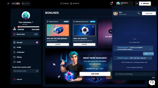 gizbo.casino support