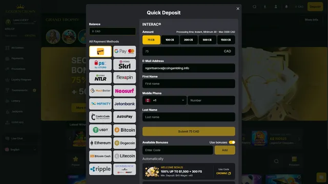 goldencrown casino deposit