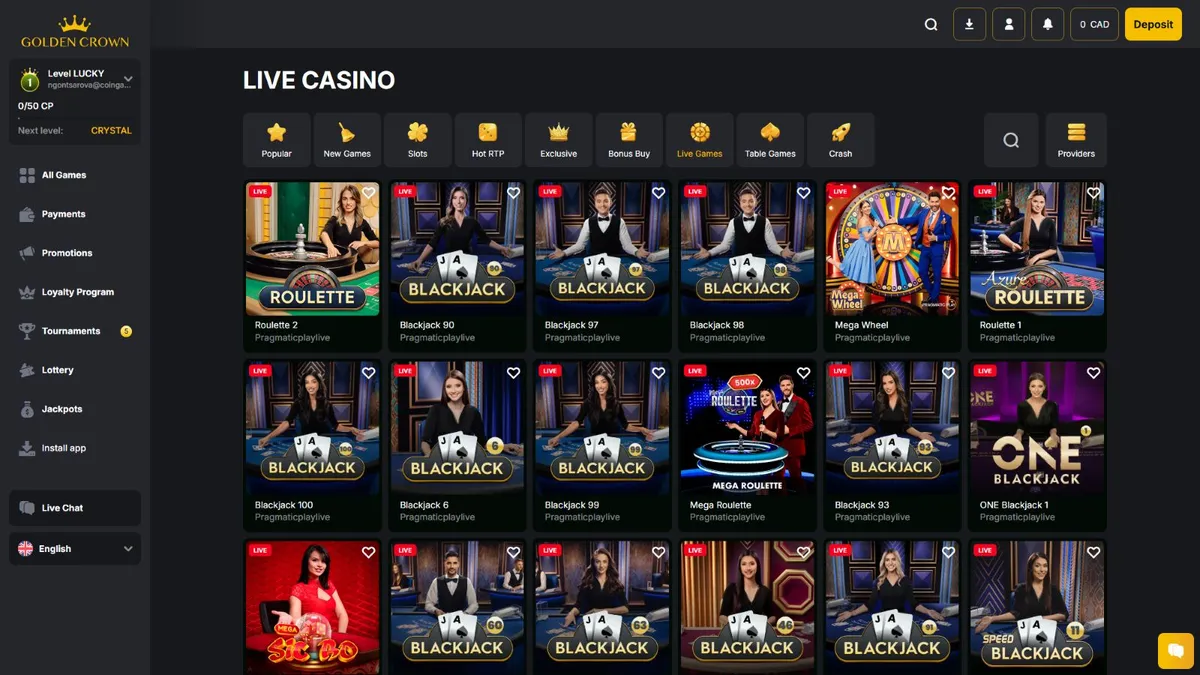 goldencrown casino live games