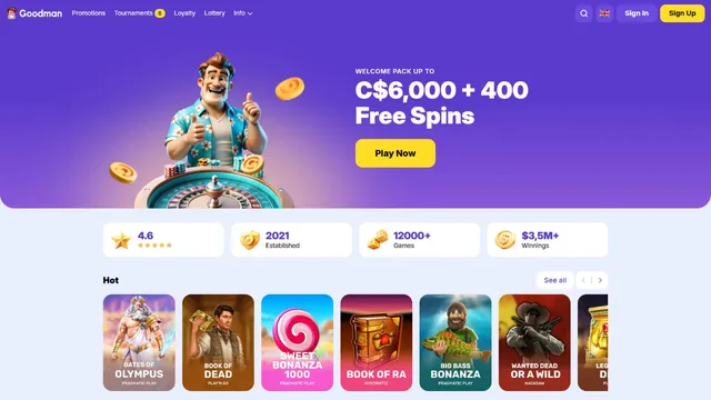 goodman casino website screen