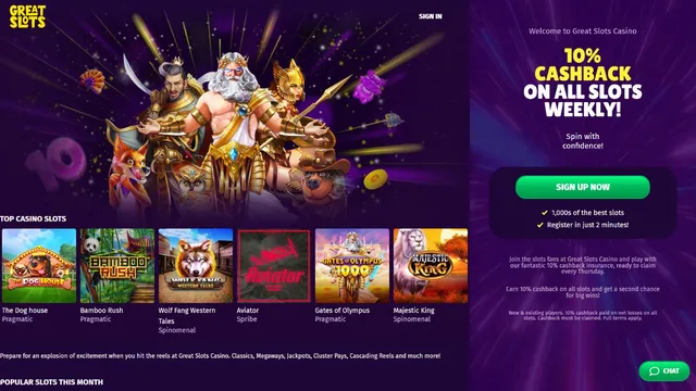 greatslots casino website screen