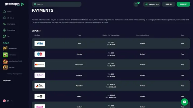 greenspin.bet casino deposit