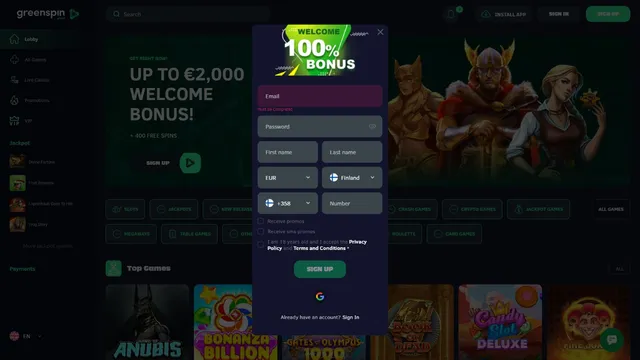 greenspin.bet casino registration