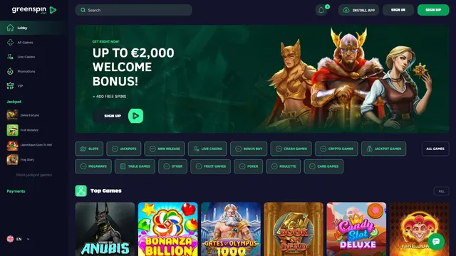 greenspin.bet casino website screen