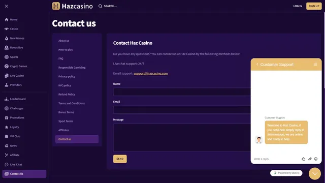 haz casino support