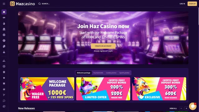 haz casino website screen
