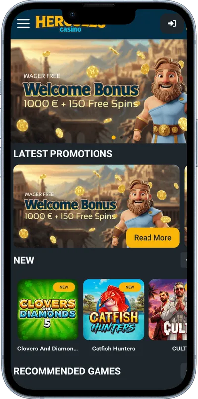 hercules casino phone screen main