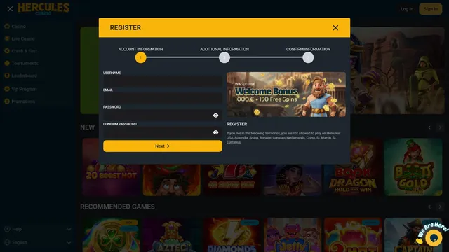 hercules casino registration