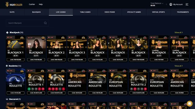 highroller casino live games