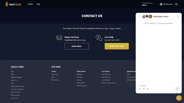 highroller casino support