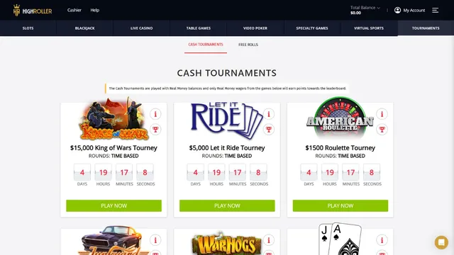 highroller casino tournaments