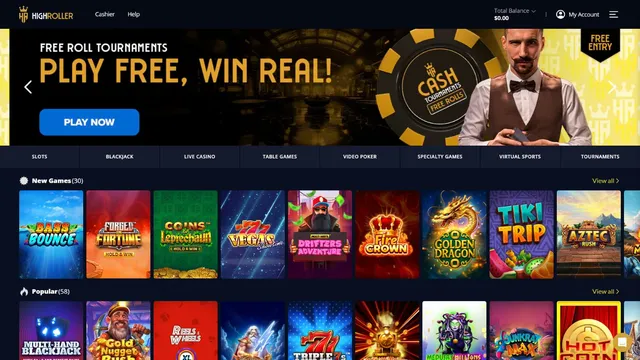 highroller casino website screen