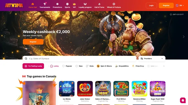 hitnspin casino website screen