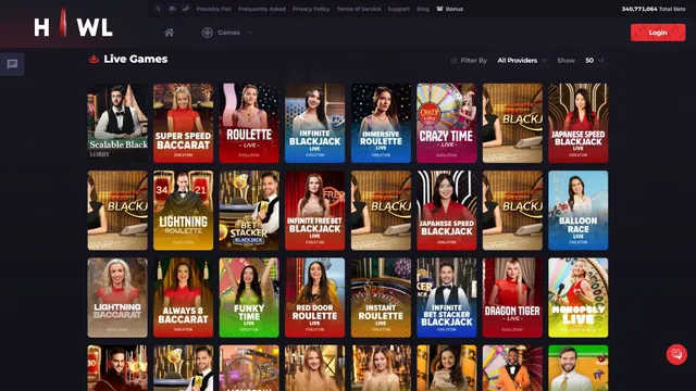 howl casino live games