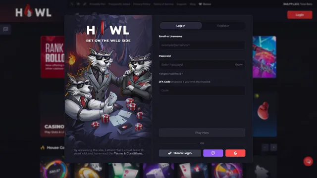 howl casino registration