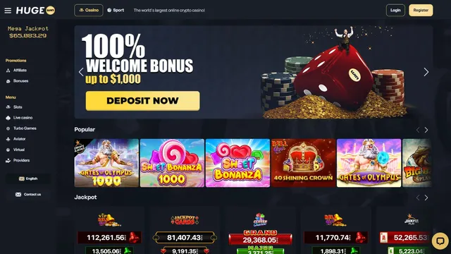 hugewin casino website screen
