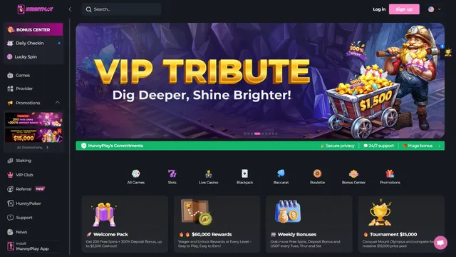 hunnyplay casino website screen