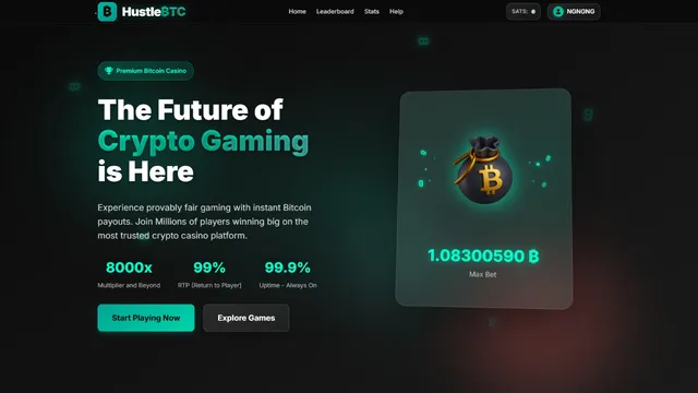 hustlebtc casino website screen