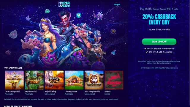 hyperlucky casino website screen