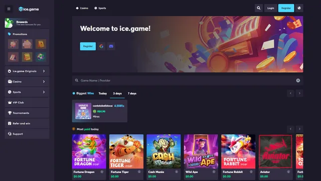 ice.game casino website screen