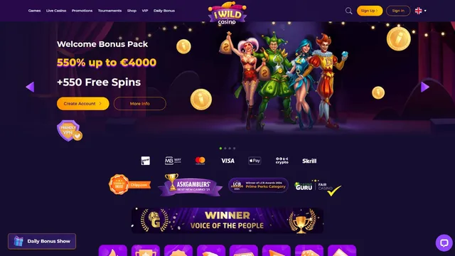 iwild casino website screen