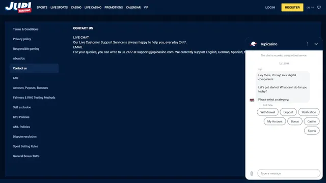 jupi casino support