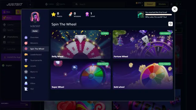justbit casino fortune wheel