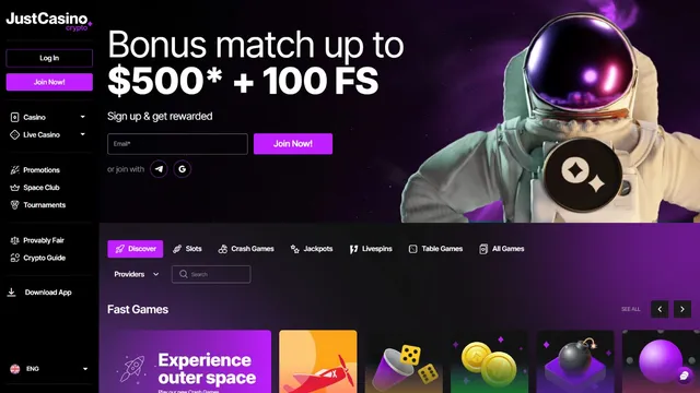 justcasino website screen