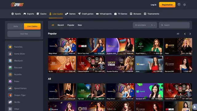 jvspinbet casino live games
