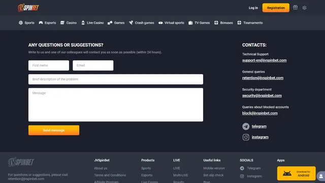 jvspinbet casino support