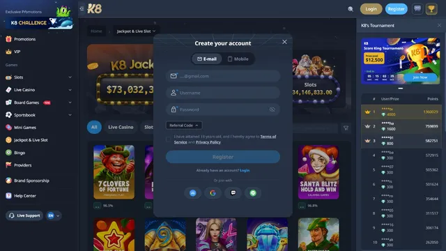 k8 casino registration