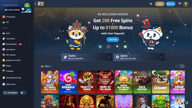 k8 casino website screen