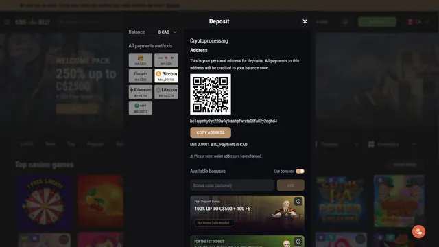 kingbilly casino deposit