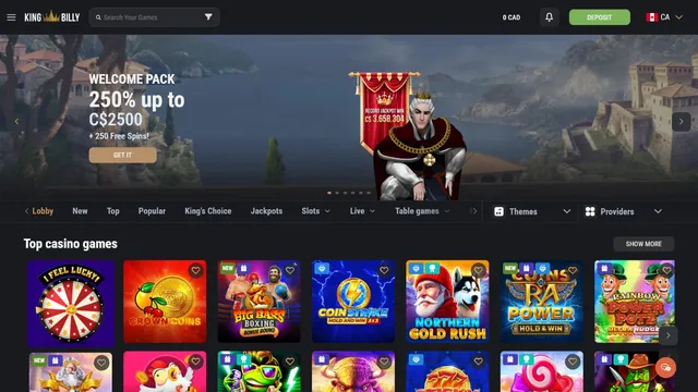 kingbilly casino website screen
