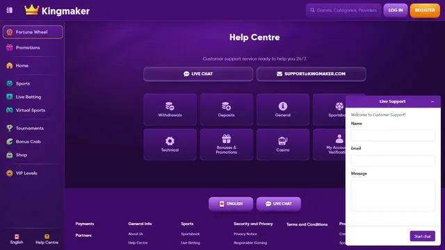 kingmaker casino support