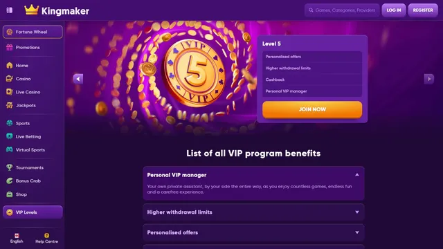 kingmaker casino vip club