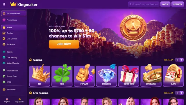 kingmaker casino website screen