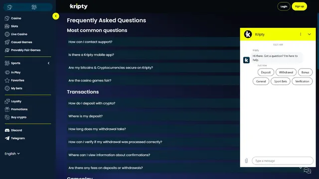 kripty casino support