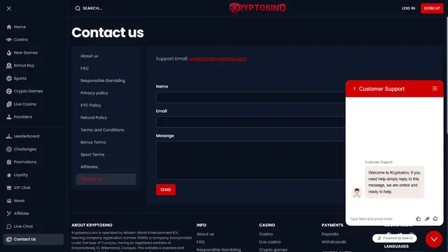 kryptosino casino support