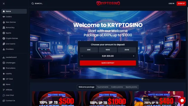 kryptosino casino website screen