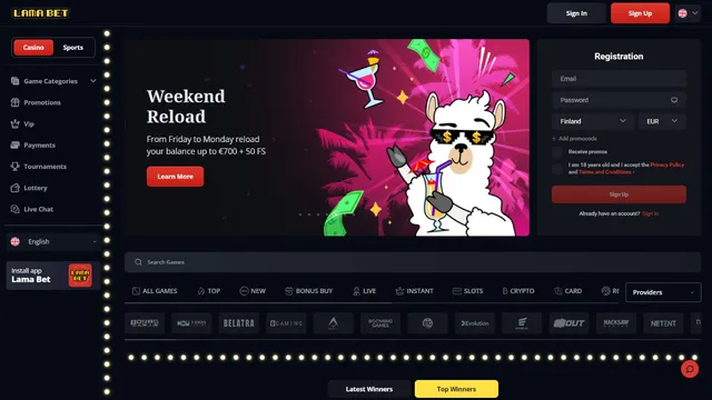 lamabet casino website screen