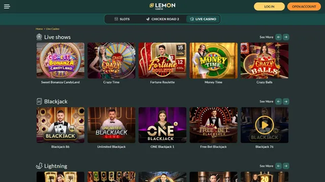 lemon casino live games