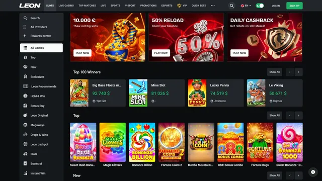 leon casino website screen