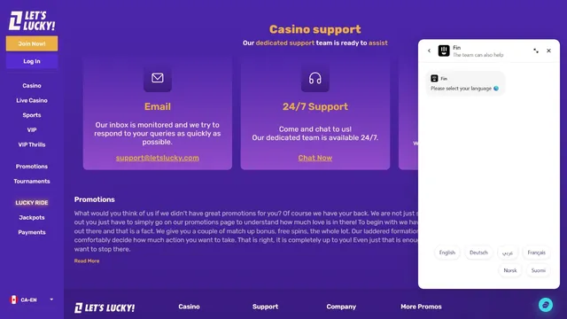 letslucky casino support