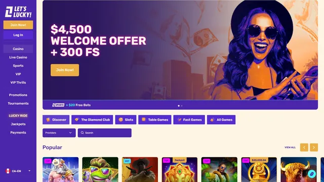 letslucky casino website screen