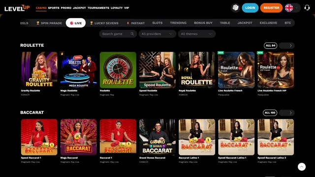 levelup casino live games