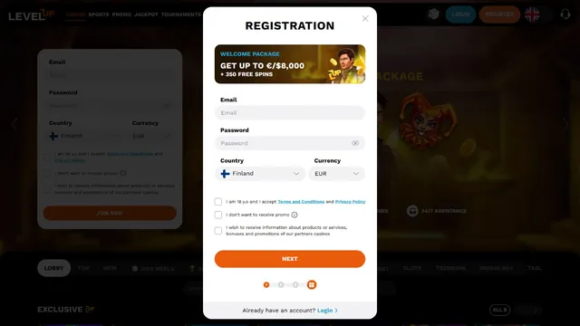 levelup casino registration